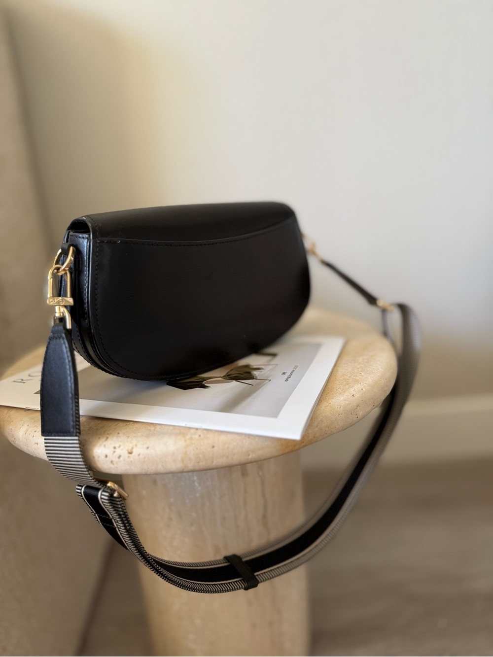 Michael Kors Black Leather Shoulder Bag Wide Strap Gold Hardware NWT - Picture 4 of 14